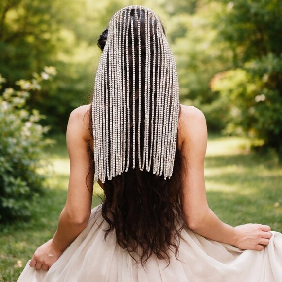 Ethereal Rhinestone Veil Head Chain
